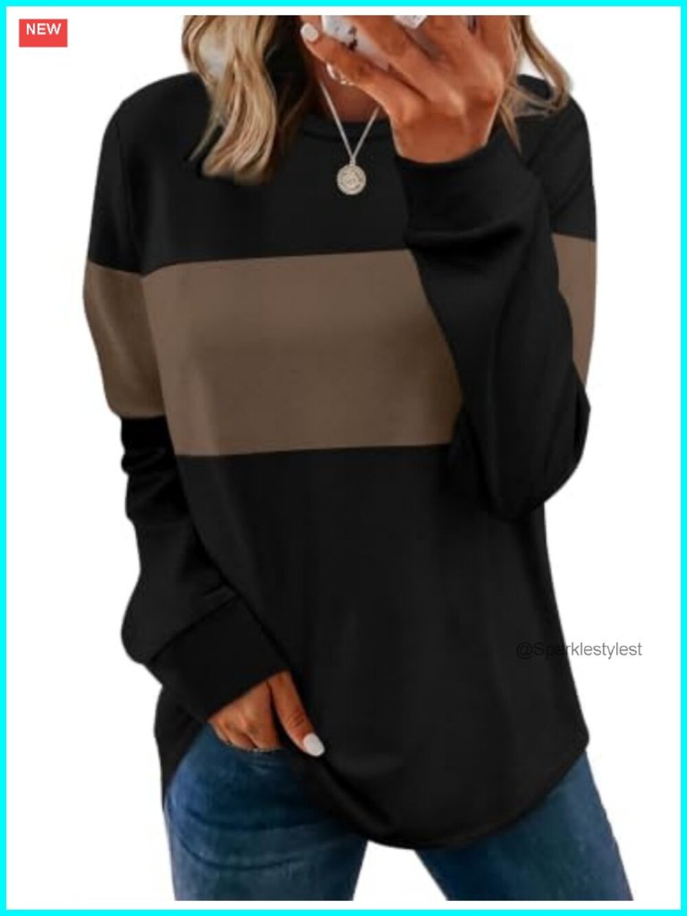 Womens Long Sleeve Tunic Sweatshirt Curved Hem Side Slit Loose Fit
